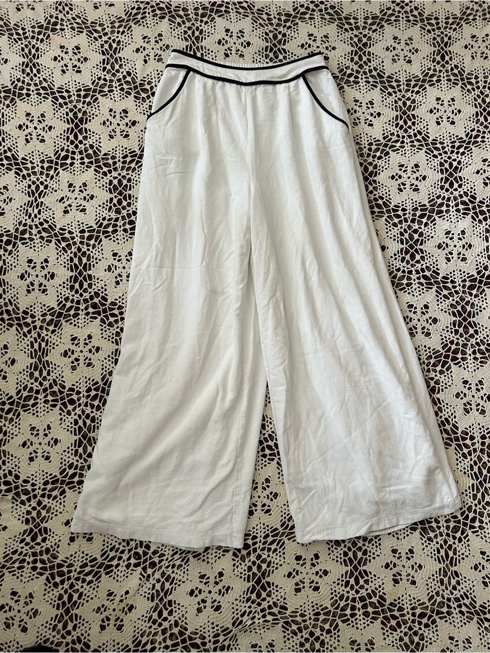 Sienna Sky White Wide-Leg Pants with Black Trim